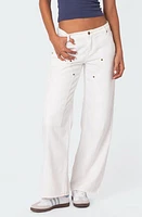 EDIKTED Ayla Low Rise Carpenter Jeans White at Nordstrom,