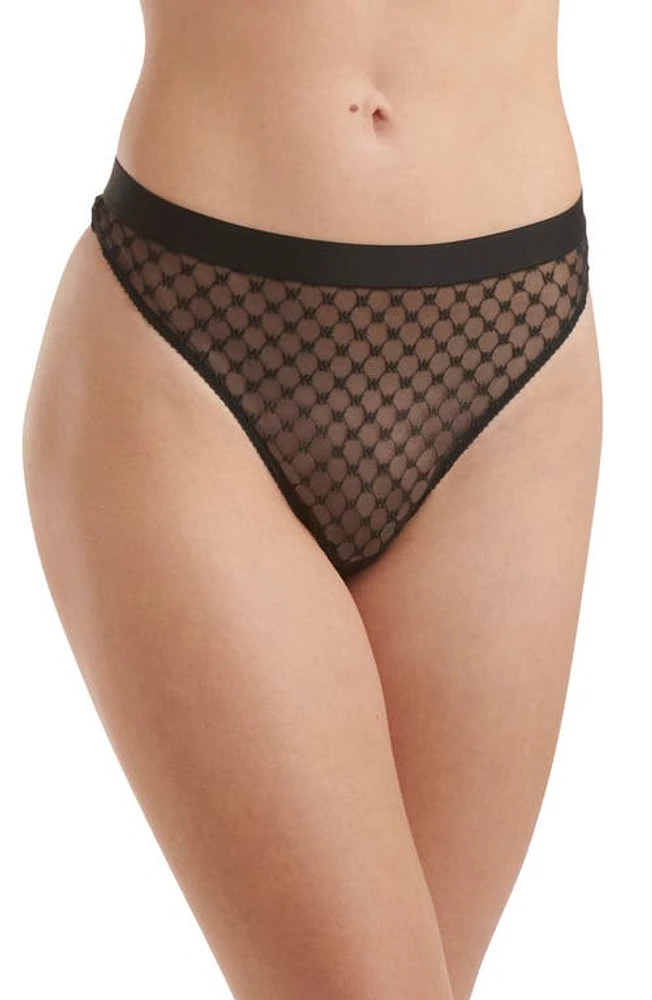 Wolford Sheer Logo Thong Black at Nordstrom,