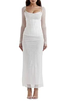 HOUSE OF CB Katrina Lace Mesh Long Sleeve Gown at Nordstrom,