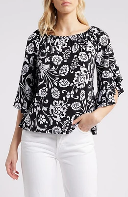 Vince Camuto Print Off the Shoulder Top Rich Black at Nordstrom,