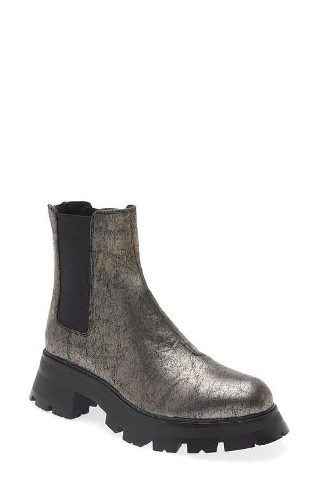 DKNY Sasha Lug Chelsea Boot in Dark Gunmetal Cracked Leather at Nordstrom, Size 7