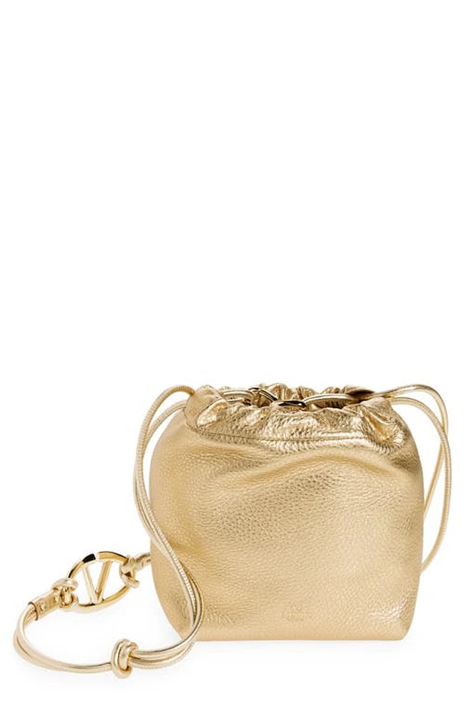 Valentino Garavani Mini VLOGO Metallic Leather Drawstring Bag in 39L Mekong at Nordstrom