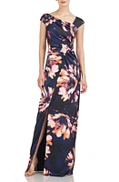 Kay Unger Wafa Floral Column Gown in Dark Midnight Multi at Nordstrom, Size 0