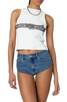 EDIKTED Buckled Up Cotton Graphic Crop Tank Top White at Nordstrom,