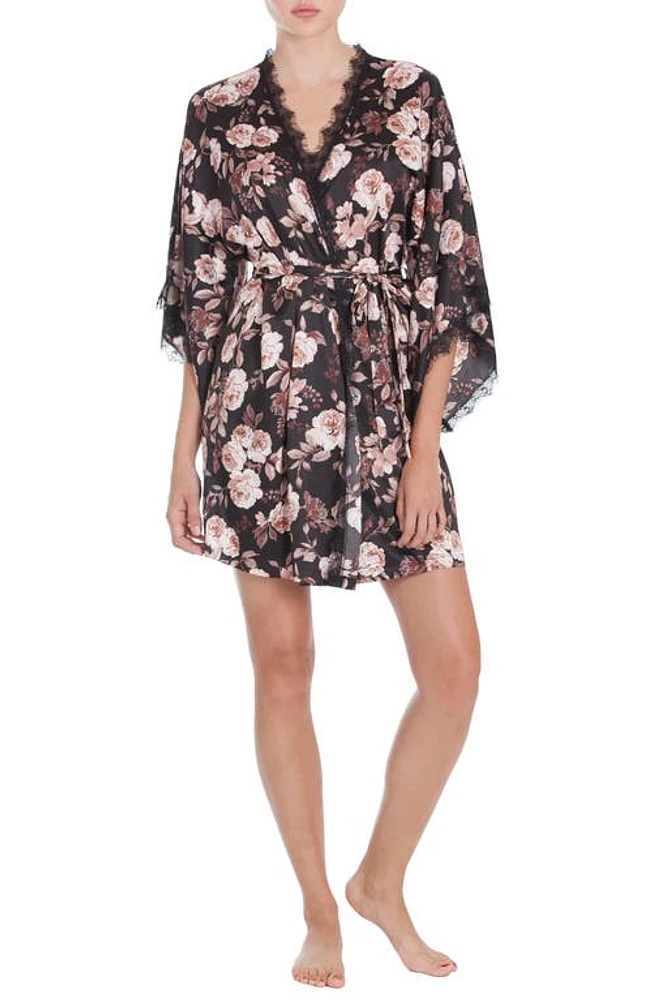 Midnight Bakery Floral Print Kimono Robe in Black Ground Rose Floral Print at Nordstrom, Size X-Small