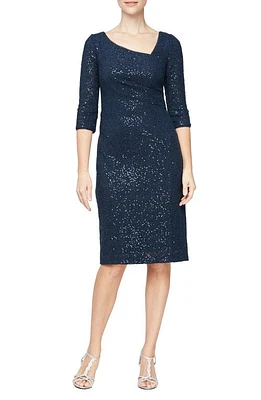 Alex Evenings Embroidered Sequin Sheath Dress in Navy at Nordstrom, Size 6