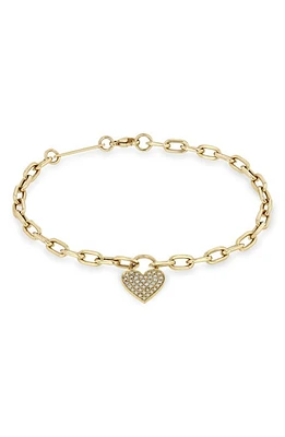 Zoë Chicco Pavé Diamond Padlock Heart Bracelet in 14K Yellow Gold at Nordstrom, Size 6.5