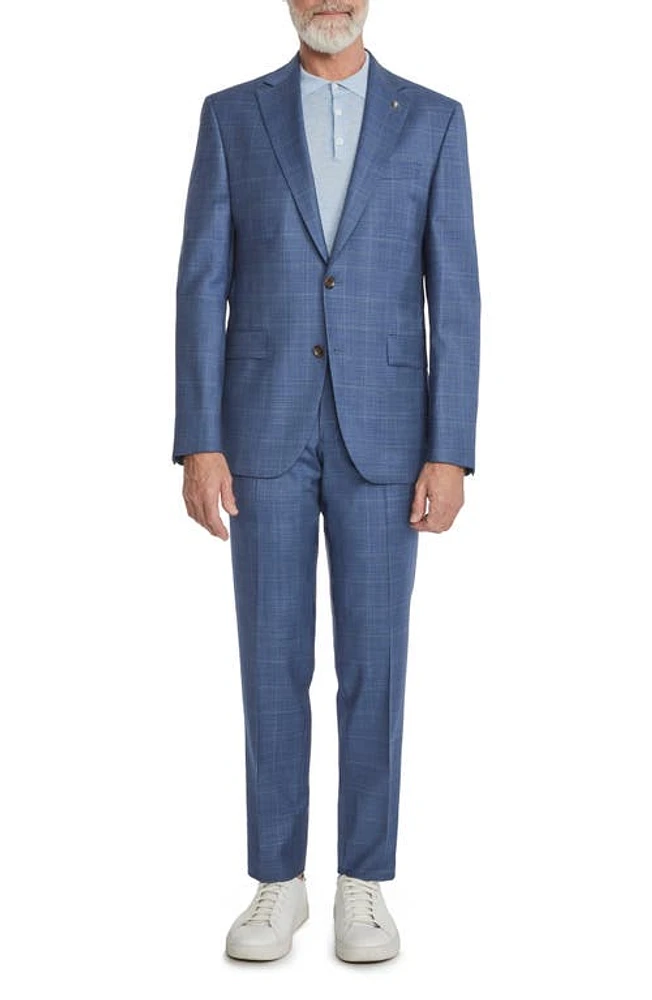 Jack Victor Esprit Windowpane Check Stretch Wool Suit Mid Blue at Nordstrom,