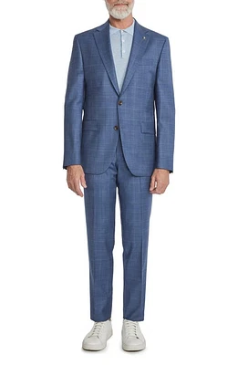 Jack Victor Esprit Windowpane Check Stretch Wool Suit Mid Blue at Nordstrom,