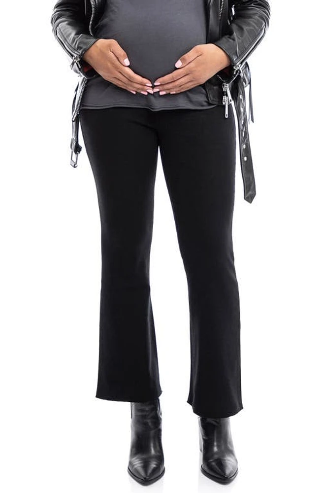 1822 Denim ReDenim Over the Bump Raw Hem Demi Bootcut Maternity Jeans Black at Nordstrom,