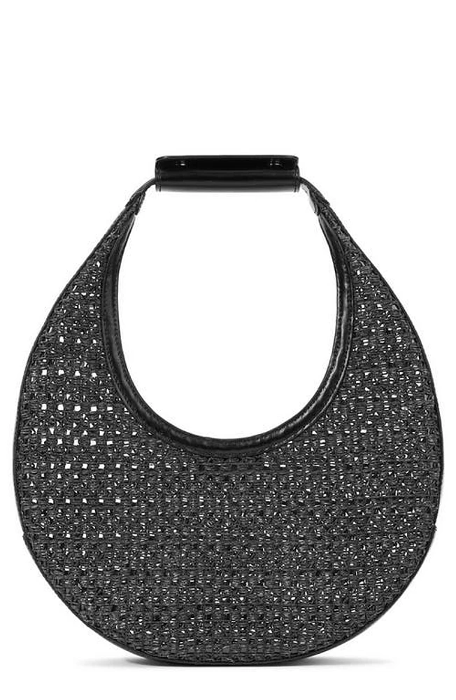 STAUD Medium Raffia Moon Shoulder Bag in Black at Nordstrom