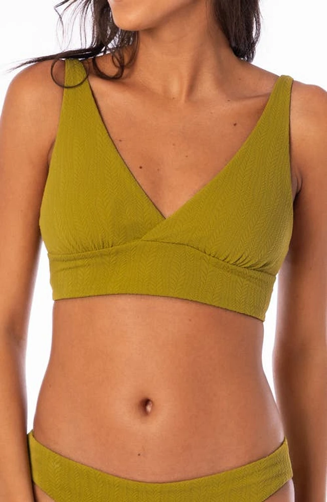 Maaji Engraved Leaves Julie Reversible Bikini Top Green at Nordstrom,