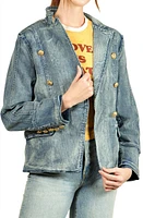 NIKKI LUND Double Breasted Denim Blazer in Medium Blue at Nordstrom, Size Small