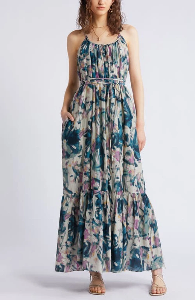 Nordstrom Cotton & Silk Tie Waist Tiered Sundress at Nordstrom,