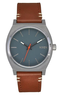 Nixon Time Teller Leather Strap Watch, 37mm in Lt Gunmetal /Basalt /Sienna at Nordstrom