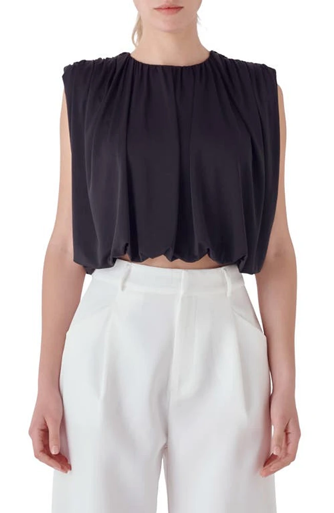 Endless Rose Bubble Hem Crop Top Black at Nordstrom,