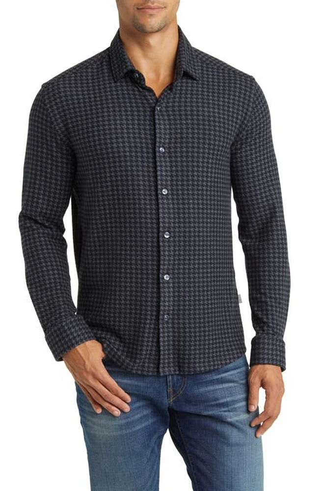 Stone Rose Houndstooth Tech Fleece Button-Up Shirt Navy at Nordstrom,