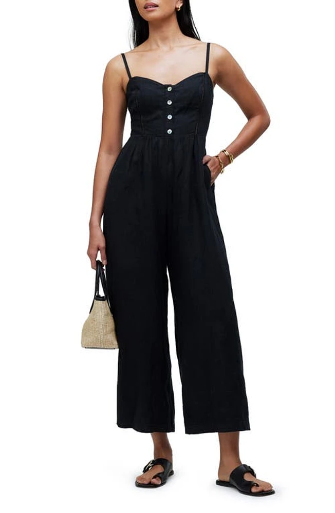 Madewell Campbell Refined Linen Jumpsuit True Black at Nordstrom,