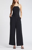 Open Edit Strap Detail Wide Leg Jumpsuit Black at Nordstrom,