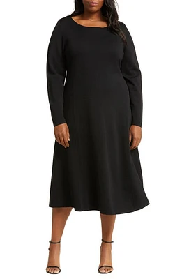 Marina Rinaldi Milano Long Sleeve Knit A-Line Midi Dress in Black at Nordstrom, Size Medium