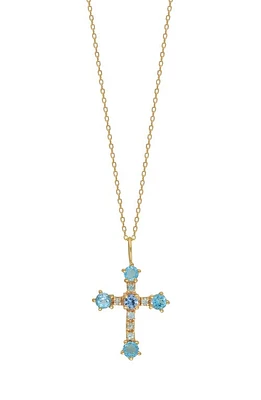 Bony Levy 14K Gold Sky Blue Topaz Cross Pendant Necklace in 14K Yellow Gold at Nordstrom, Size 18