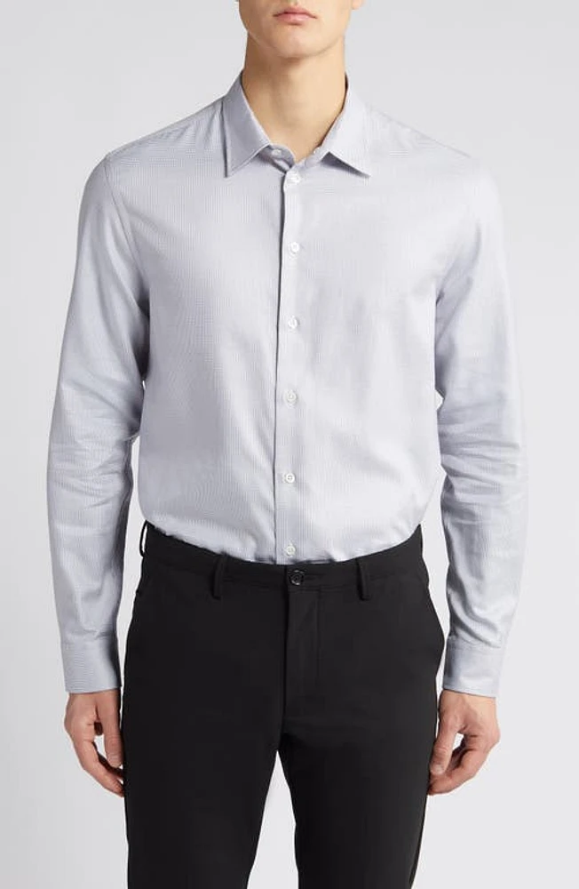 Emporio Armani Micro Check Cotton Button-Up Shirt Grey at Nordstrom,