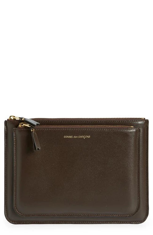 Comme des Garçons Wallets Outside Pocket Leather Zip Pouch in Brown at Nordstrom