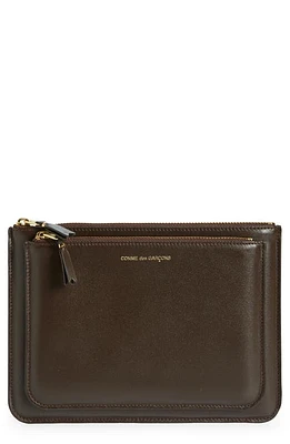 Comme des Garçons Wallets Outside Pocket Leather Zip Pouch in Brown at Nordstrom