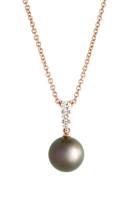 Mikimoto Morning Dew Cultured Pearl & Diamond Pendant Necklace in Rose Gold at Nordstrom