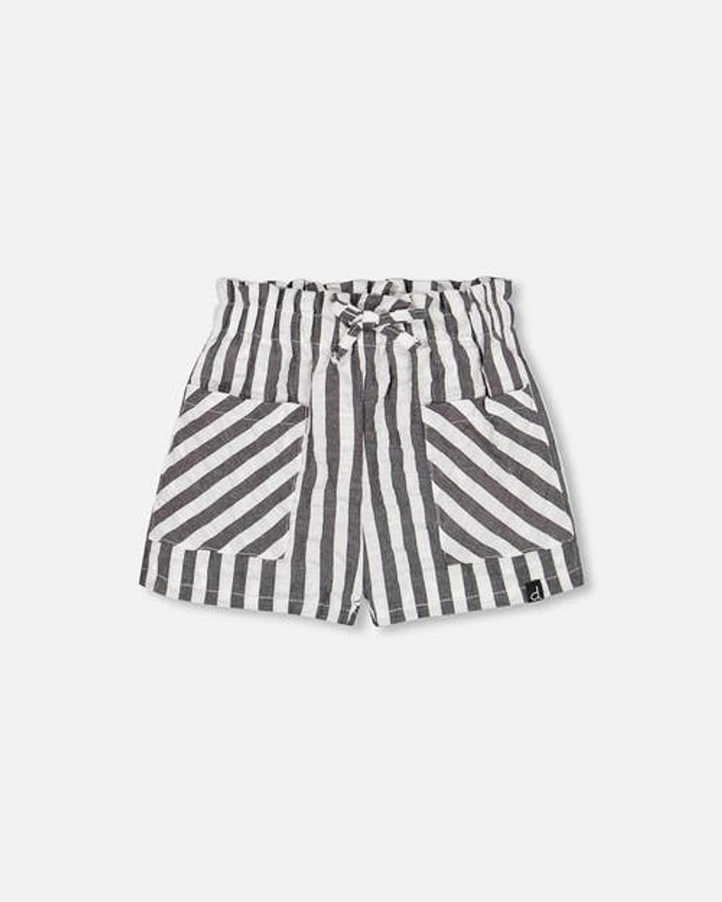 Deux Par Deux Baby Girl's Striped Seersucker Short Black in Black Stripe at Nordstrom