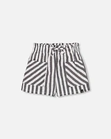 Deux Par Deux Baby Girl's Striped Seersucker Short Black in Black Stripe at Nordstrom