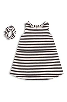 Miles and Milan Millie Stripe Dress & Scrunchie Set in Oatmeal /Stripe at Nordstrom, Size 12-18M