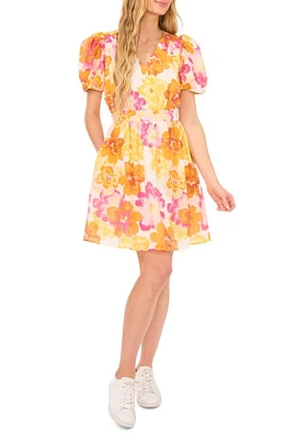 CeCe Floral Puff Sleeve Dress Radiant Yellow at Nordstrom,