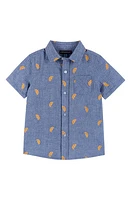 Andy & Evan Kids' Print Seersucker Short Sleeve Button-Up Shirt Blue Orange at Nordstrom,