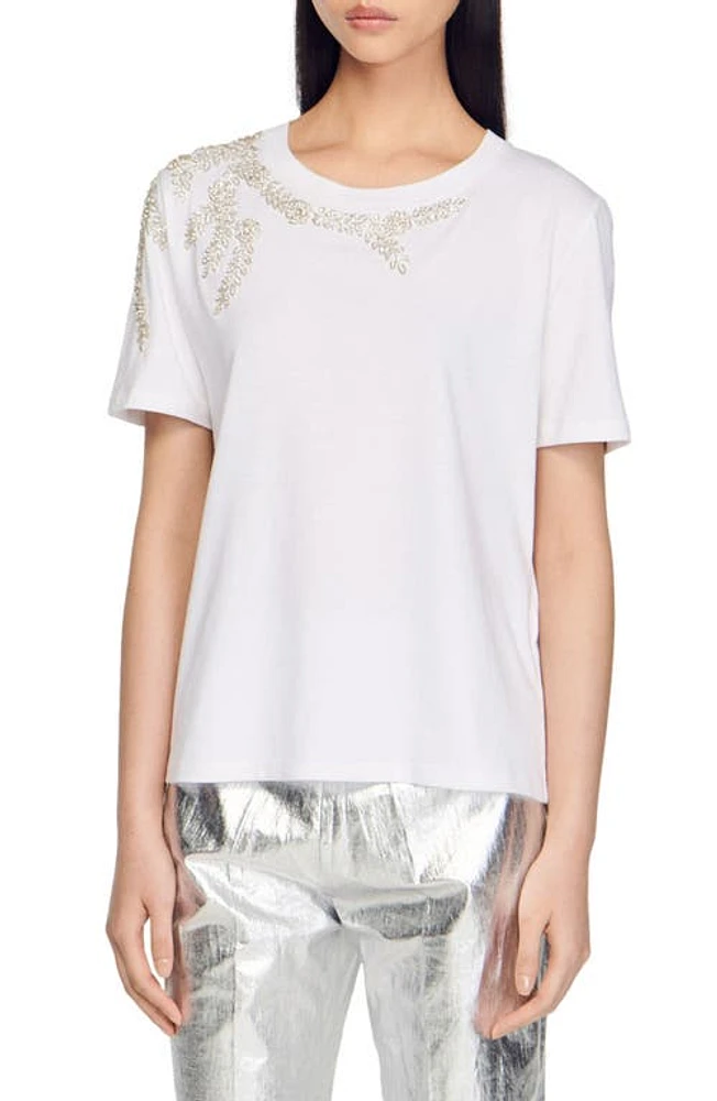 sandro Rhinestone T-Shirt in White at Nordstrom, Size 0