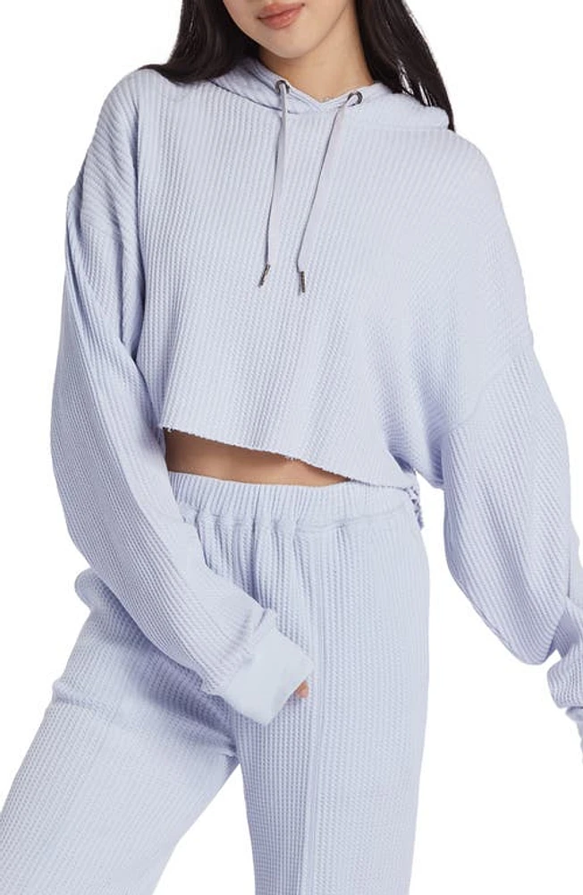 Roxy x Chloe Kim Waffle Knit Raw Edge Crop Hoodie Halogen Blue at Nordstrom,