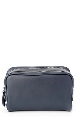 ROYCE New York Double Zip Leather Toiletry Bag in Navy Blue at Nordstrom