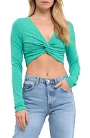 Grey Lab Front Twist Long Sleeve Knit Crop Top at Nordstrom,