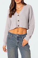 EDIKTED Waffle Knit Crop Cardigan Gray at Nordstrom,