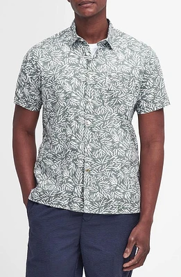 Barbour Jackstone Regular Fit Leaf Print Short Sleeve Button-Up Shirt Pea Green at Nordstrom,