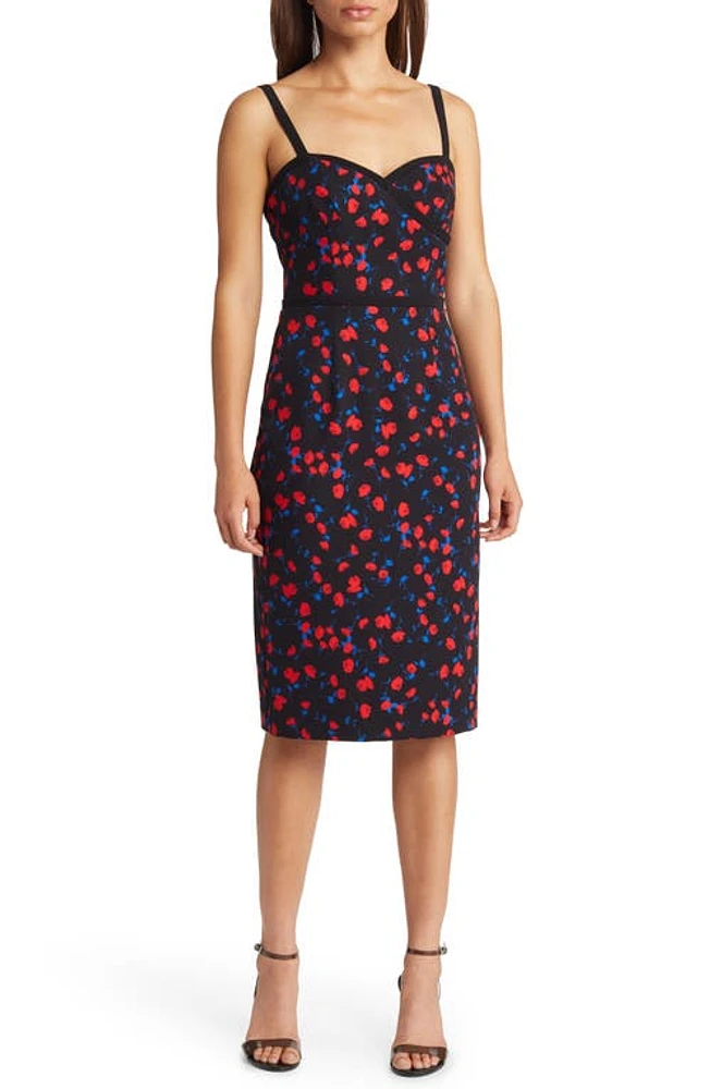 Black Halo Daria Floral Sweetheart Neck Cocktail Dress Berry Blossom/Black at Nordstrom,