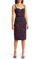 Black Halo Daria Floral Sweetheart Neck Cocktail Dress Berry Blossom/Black at Nordstrom,