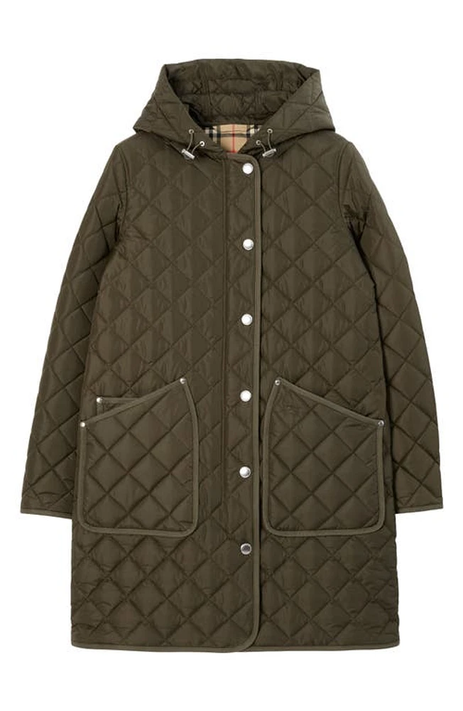 burberry Roxby Quilted Hooded Long Jacket Dark Military Khaki at Nordstrom,