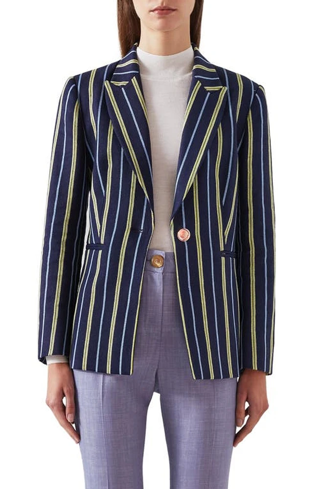 LK Bennett Mya Stripe Linen Blend Blazer Navy Multi at Nordstrom, Us