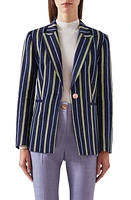 LK Bennett Mya Stripe Linen Blend Blazer Navy Multi at Nordstrom, Us