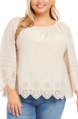 Karen Kane Eyelet Embroidered Cotton Top in Khaki at Nordstrom, Size 1X