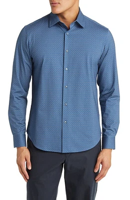 Bugatchi James OoohCotton Geometric Print Stretch Cotton Button-Up Shirt Navy at Nordstrom,