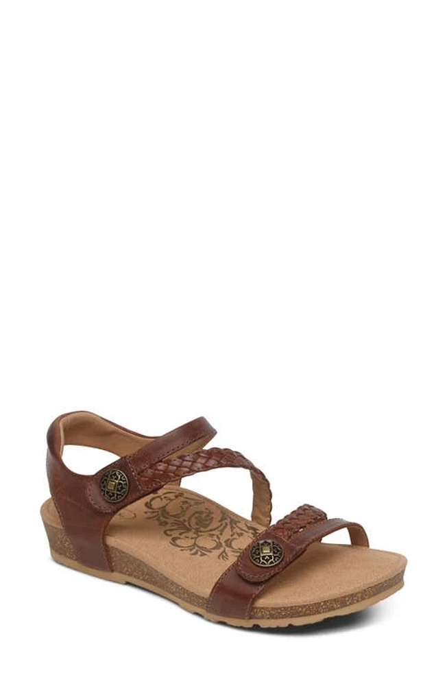 Aetrex Jillian Braided Leather Strap Sandal in Walnut at Nordstrom, Size 6.5