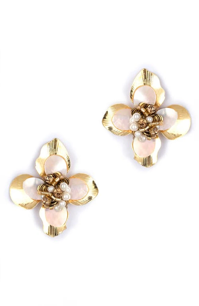 Deepa Gurnani Azura Imitation Pearl Beaded Floral Stud Earrings in Gold at Nordstrom