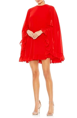 Ieena for Mac Duggal Ruffle Long Sleeve Capelet Cocktail Minidress Red at Nordstrom,